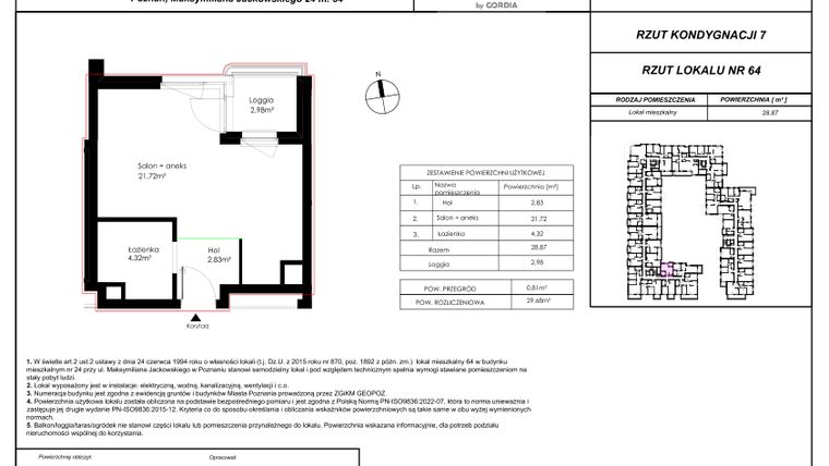 Rzut - Mieszkanie na sprzedaż 1 pokój o powierzchni 29,68 m² - numer 64 w Modena I