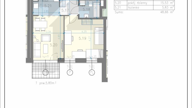 Rzut - Mieszkanie na sprzedaż 2 pokoje o powierzchni 48,66 m² - numer 35 w Residence Przewóz 41