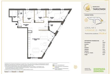 Rzut - Mieszkanie na sprzedaż 4 pokoje o powierzchni 101,35 m² - numer 5 w Markowy Targówek
