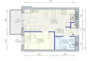 Rzut - Mieszkanie na sprzedaż 2 pokoje o powierzchni 33,13 m² - numer K2 6/6/2/2a w Południk 17 - budynek K2