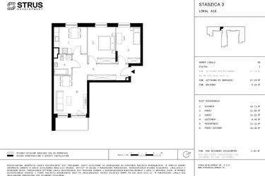 Rzut - Mieszkanie na sprzedaż 3 pokoje o powierzchni 67,55 m² - numer 1.A18 w Staszica 3