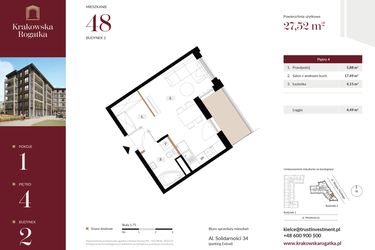 Rzut - Mieszkanie na sprzedaż 1 pokój o powierzchni 27,52 m² - numer 2.M48 w Krakowska Rogatka