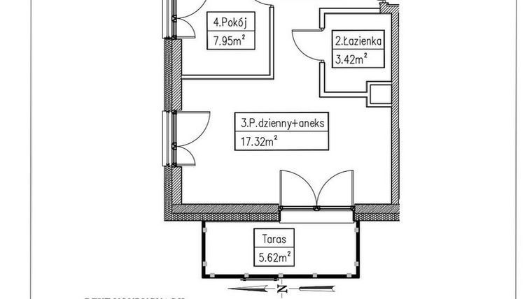 Rzut - Mieszkanie na sprzedaż 2 pokoje o powierzchni 35,33 m² - numer 17 w Działkowa 68