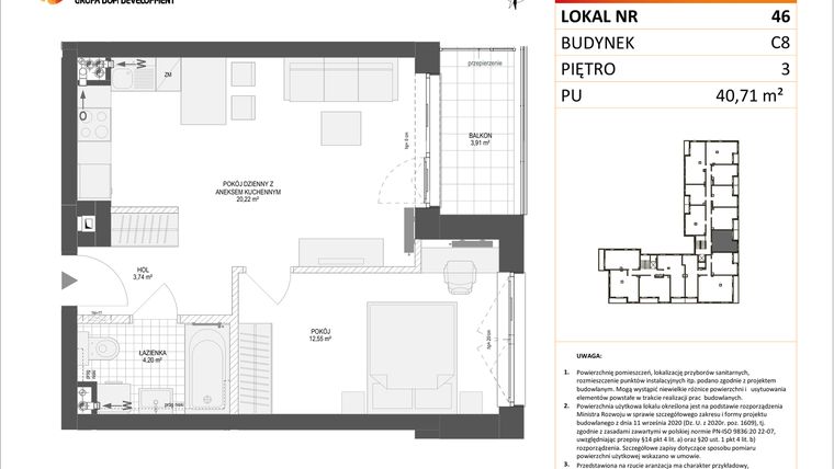 Rzut - Mieszkanie na sprzedaż 2 pokoje o powierzchni 40,71 m² - numer C8.46 w Konstelacja etap IV