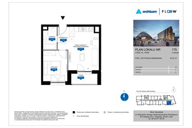Rzut - Mieszkanie na sprzedaż 2 pokoje o powierzchni 37,87 m² - numer 175 w Flow