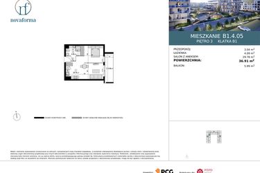 Rzut - Mieszkanie na sprzedaż 1 pokój o powierzchni 36,91 m² - numer B1.4.05 w Novaforma II