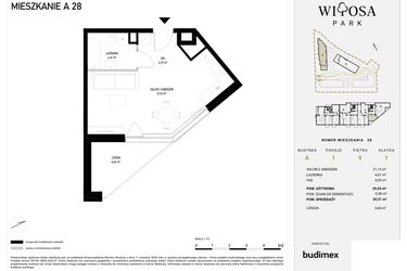 Rzut - Mieszkanie na sprzedaż 1 pokój o powierzchni 30,31 m² - numer A1.28 w Witosa Park