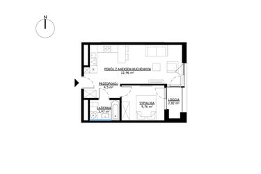 Rzut - Mieszkanie na sprzedaż 2 pokoje o powierzchni 41,19 m² - numer M40 w KrakoVska etap 2
