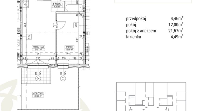 Rzut - Mieszkanie na sprzedaż 2 pokoje o powierzchni 42,52 m² - numer A3.00.01 w Zakątek Flora
