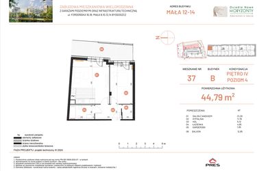 Rzut - Mieszkanie na sprzedaż 2 pokoje o powierzchni 44,79 m² - numer 12.37 w Osiedle Nowe Horyzonty etap III