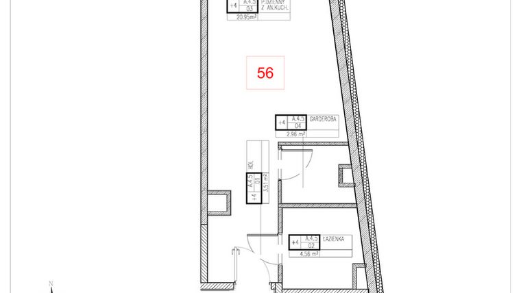 Rzut - Mieszkanie na sprzedaż 1 pokój o powierzchni 31,98 m² - numer A4.5 w Rezydencja Ogród Saski etap I i II