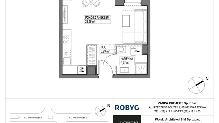 Rzut - Mieszkanie na sprzedaż 1 pokój o powierzchni 32,32 m² - numer B2M07 w Pas Startowy bud. A i B