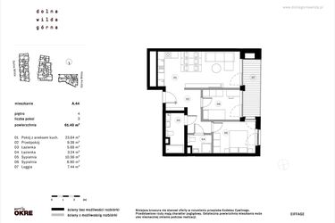 Rzut - Mieszkanie na sprzedaż 3 pokoje o powierzchni 61,4 m² - numer A.44 w Dolna Górna Wilda