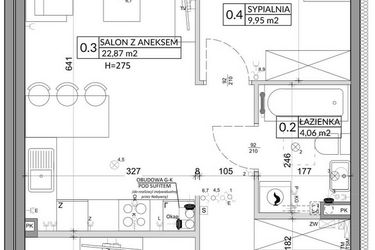 Rzut - Mieszkanie na sprzedaż 3 pokoje o powierzchni 57,39 m² - numer 82A w Osiedle Młodych etap VII