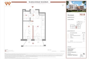 Rzut - Mieszkanie na sprzedaż 2 pokoje o powierzchni 31,56 m² - numer M18 w Warszawskie Wzgórze