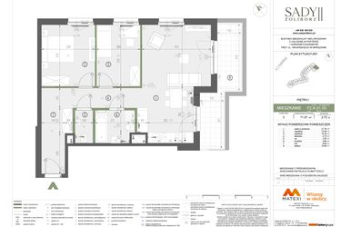 Rzut - Mieszkanie na sprzedaż 3 pokoje o powierzchni 71,07 m² - numer F2.A.01.03 w Sady Żoliborz II