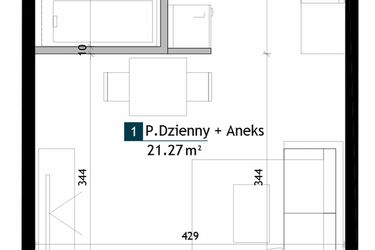 Rzut - Mieszkanie na sprzedaż 1 pokój o powierzchni 25,73 m² - numer AD0203 w Viva Cité 2