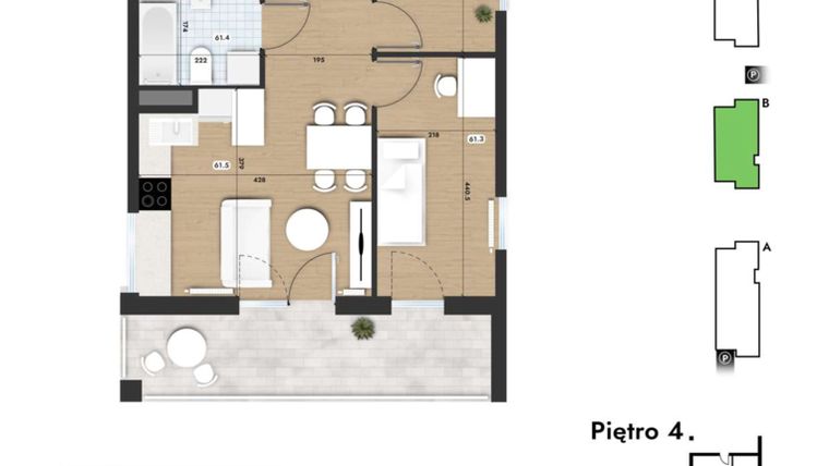 Rzut - Mieszkanie na sprzedaż 3 pokoje o powierzchni 48,65 m² - numer 61 w Słomczyńskiego Widoki