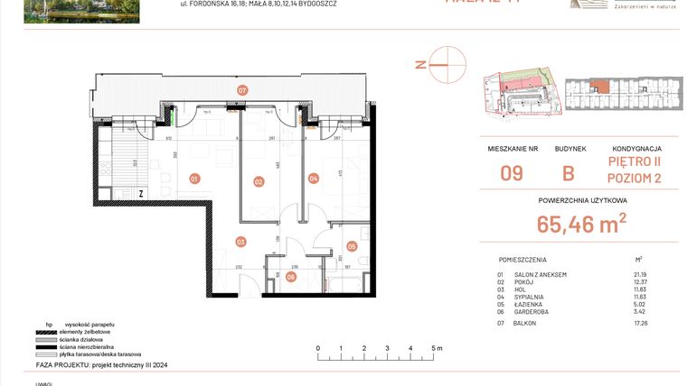 Rzut - Mieszkanie na sprzedaż 3 pokoje o powierzchni 65,46 m² - numer 12.9 w Osiedle Nowe Horyzonty etap III