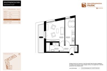 Rzut - Mieszkanie na sprzedaż 1 pokój o powierzchni 33,02 m² - numer 2.07 w Białoprądnicka Park