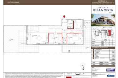 Rzut - Mieszkanie na sprzedaż 4 pokoje o powierzchni 75,49 m² - numer 2.1 w Bella Vista Etap IV