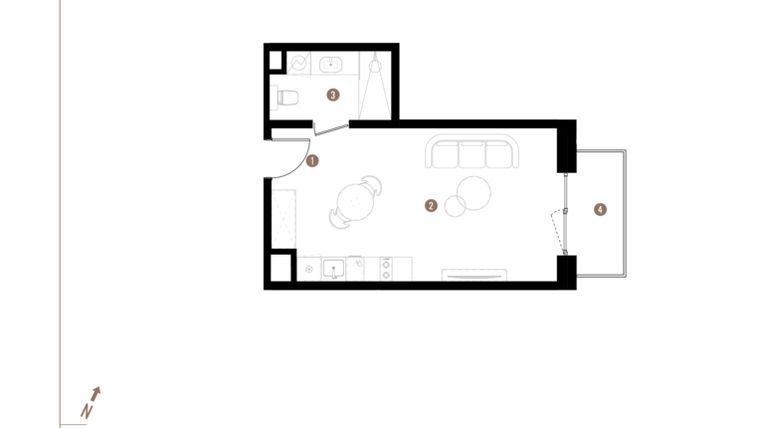 Rzut - Mieszkanie na sprzedaż 1 pokój o powierzchni 30,87 m² - numer A1.4.11 w Apartamenty Grundmanna