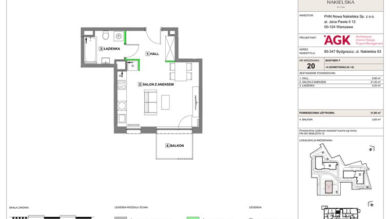 Rzut - Mieszkanie na sprzedaż 1 pokój o powierzchni 31,8 m² - numer NN-F-LM-20 w Nowa Nakielska by PHN