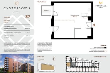 Rzut - Mieszkanie na sprzedaż 1 pokój o powierzchni 45,45 m² - numer 37 w Cystersów 19 - lokale inwestycyjne