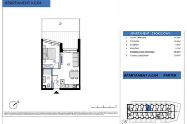 Rzut - Mieszkanie na sprzedaż 2 pokoje o powierzchni 35,23 m² - numer A.0.04 w Wind Yacht