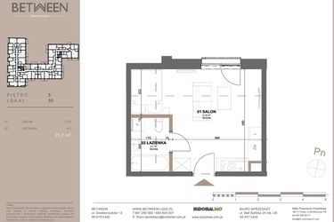 Rzut - Mieszkanie na sprzedaż 1 pokój o powierzchni 25,8 m² - numer 39 w BETWEEN