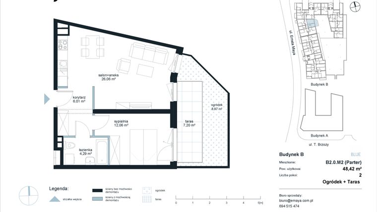 Rzut - Mieszkanie na sprzedaż 2 pokoje o powierzchni 48,42 m² - numer B2.0.M2 w EMaya