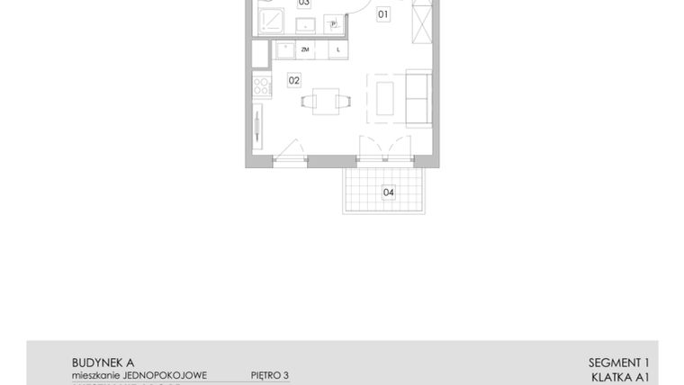 Rzut - Mieszkanie na sprzedaż 1 pokój o powierzchni 29,52 m² - numer A1.3.15 w ATAL Ruczaj
