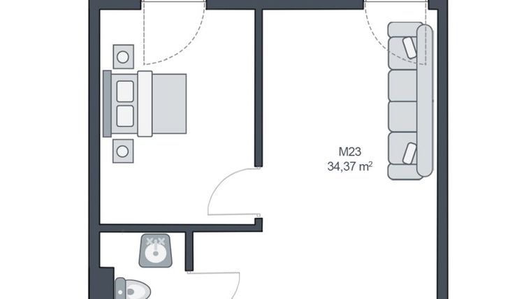 Rzut - Mieszkanie na sprzedaż 2 pokoje o powierzchni 34,37 m² - numer M23 w TARASY GĄSKI