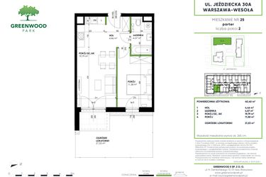 Rzut - Mieszkanie na sprzedaż 2 pokoje o powierzchni 40,4 m² - numer B 25 w Greenwood Park
