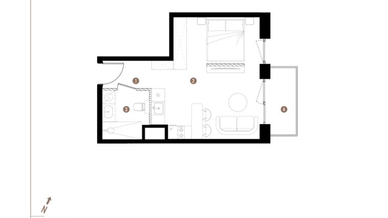 Rzut - Mieszkanie na sprzedaż 1 pokój o powierzchni 31,3 m² - numer A2.1.08 w Apartamenty Grundmanna