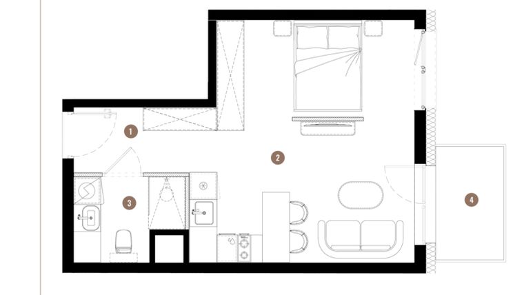 Rzut - Mieszkanie na sprzedaż 1 pokój o powierzchni 32,92 m² - numer C3.01.05 w Apartamenty Reytana
