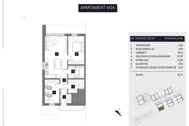 Rzut - Mieszkanie na sprzedaż 3 pokoje o powierzchni 65,71 m² - numer M2A w Rudava Park