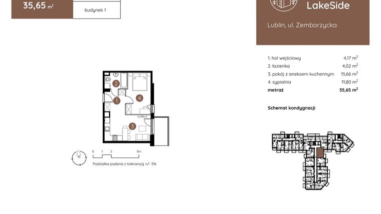 Rzut - Mieszkanie na sprzedaż 2 pokoje o powierzchni 35,65 m² - numer 1.B.1.02 w Murapol LakeSide