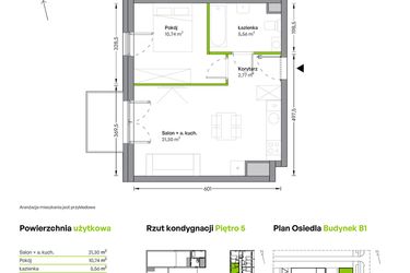 Rzut - Mieszkanie na sprzedaż 2 pokoje o powierzchni 40,37 m² - numer B.05.01.02 w WUWA Vita