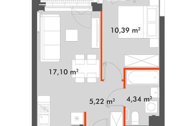 Rzut - Mieszkanie na sprzedaż 2 pokoje o powierzchni 37,05 m² - numer F1.C.05.06 w Splot Wola