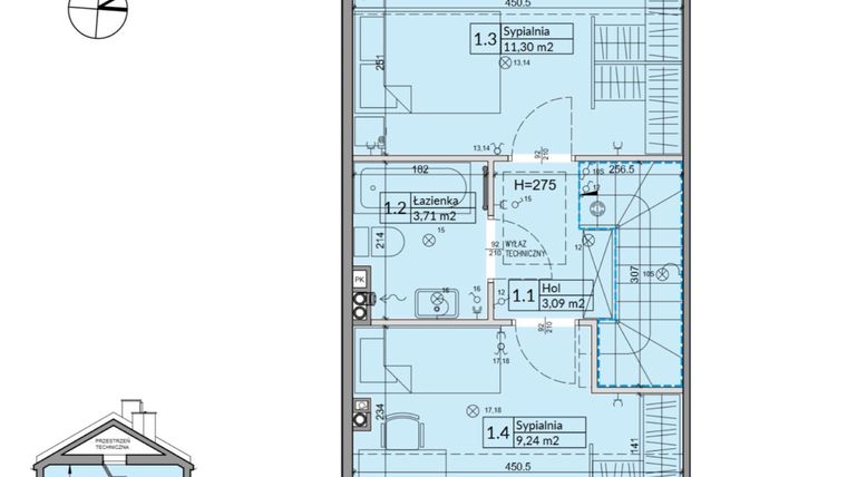 Rzut - Dom na sprzedaż 3 pokoje o powierzchni 62,3 m² - numer 22A w Osiedle Stokrotki etap 3