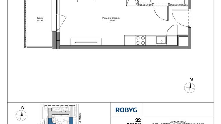 Rzut - Mieszkanie na sprzedaż 1 pokój o powierzchni 28,22 m² - numer LH/LHA/D/4/4 w Lira House