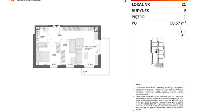 Rzut - Mieszkanie na sprzedaż 3 pokoje o powierzchni 50,57 m² - numer E.21 w Osiedle Synteza etap IV