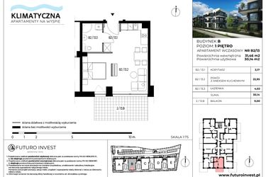 Rzut - Mieszkanie na sprzedaż 2 pokoje o powierzchni 30,84 m² - numer B2/13 w Apartamenty Klimatyczna