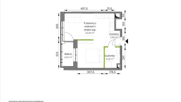 Rzut - Mieszkanie na sprzedaż 1 pokój o powierzchni 33,77 m² - numer C1/02/33 w WUWA Vita