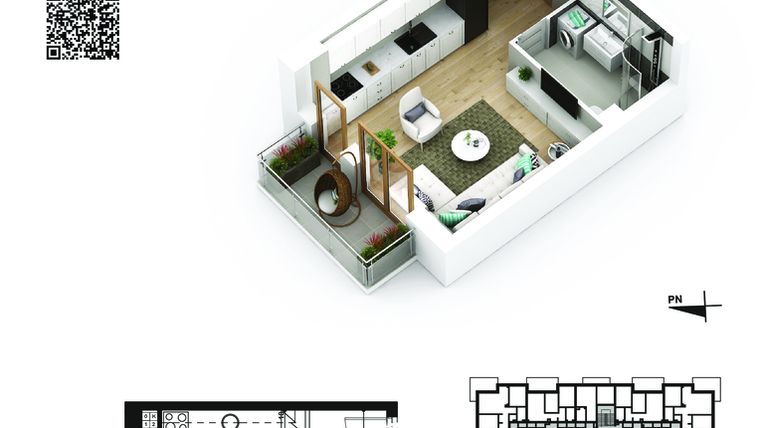 Rzut - Mieszkanie na sprzedaż 1 pokój o powierzchni 25,28 m² - numer 50 w Piano Park etap VI