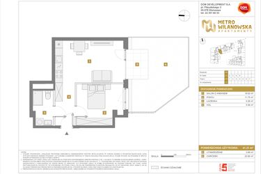 Rzut - Mieszkanie na sprzedaż 2 pokoje o powierzchni 41,21 m² - numer 1 w Apartamenty Metro Wilanowska