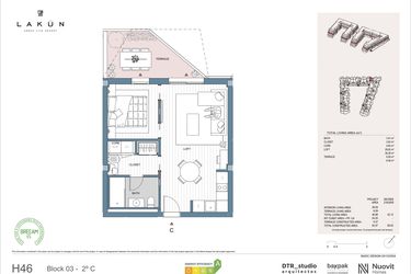 Rzut - Mieszkanie na sprzedaż 1 pokój o powierzchni 45,3 m² - numer LK32C w Lakun