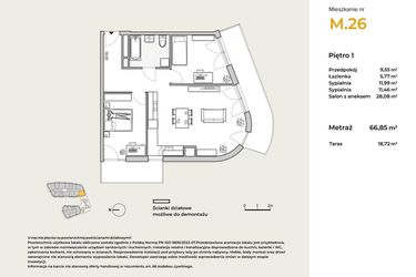 Rzut - Mieszkanie na sprzedaż 3 pokoje o powierzchni 66,85 m² - numer M26 w Baja Piaśniki