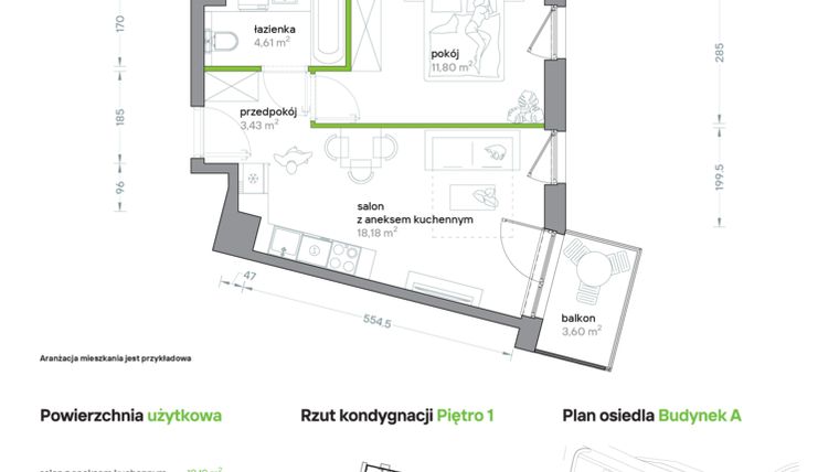 Rzut - Mieszkanie na sprzedaż 2 pokoje o powierzchni 38,02 m² - numer A/KL2/1/08 w Podhalańska Vita
